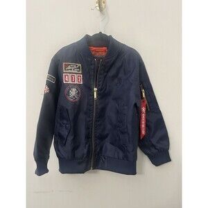 English Laundry Size 5 Kids Boys Pilot Bomber Jacket Windbreaker Navy  Patches